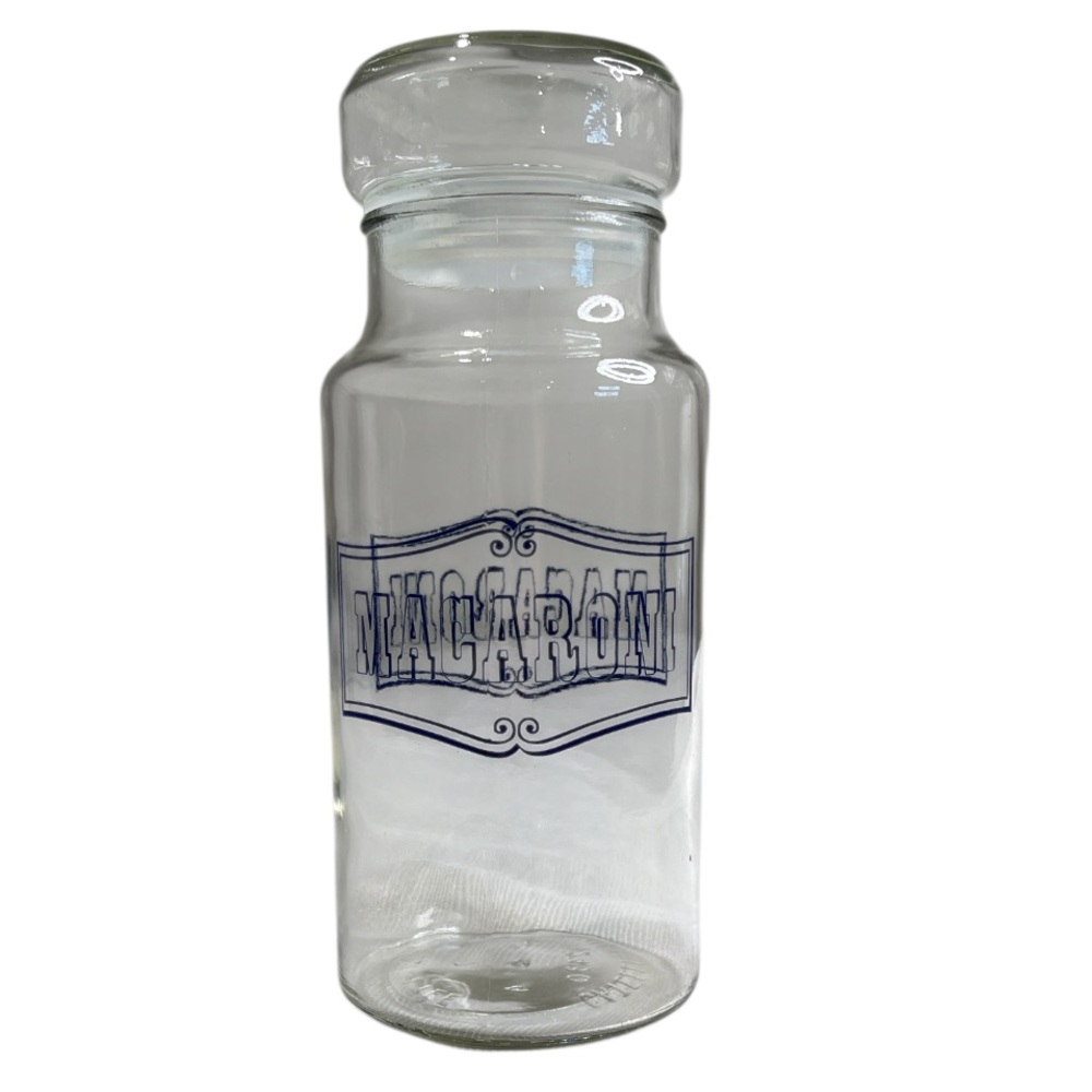 Vintage 70s Catelli Ltd Clear Glass Macaroni Jar Blue Label Air Tight Lid